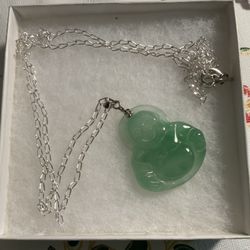 Jade  Buddha Pendant  With Sterling Chain 