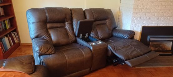 Leather electric reclining sofa loveseat 77" long