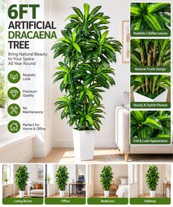 7 FT Artificial Dracaena Tree – Large Faux Indoor Plant with Planter