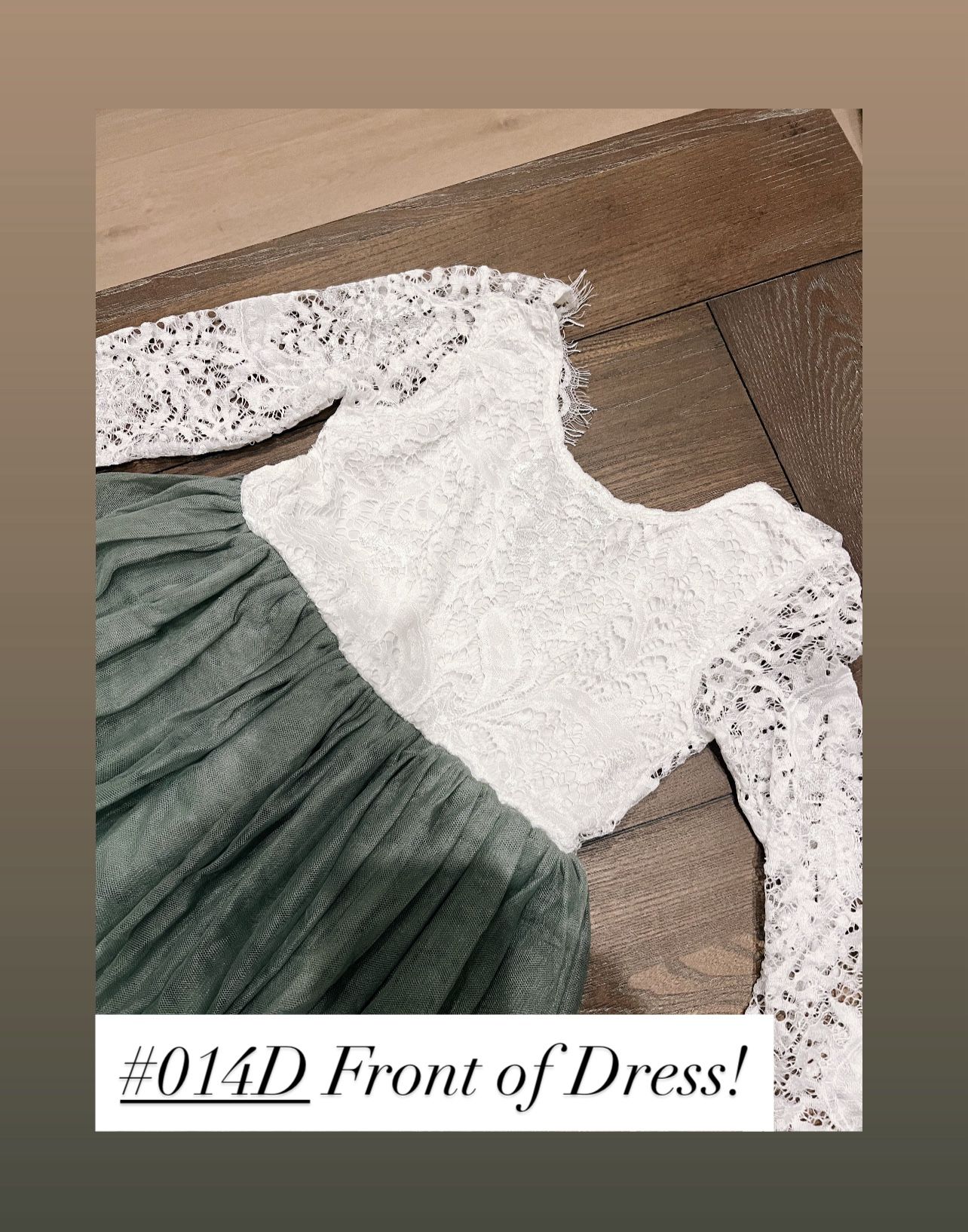 White Lace Long Sleeve And Green Tulle Skirt With V Backing!