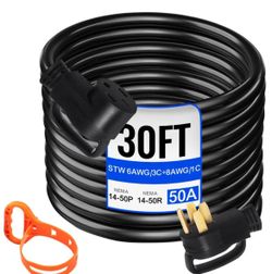 VEVOR Heavy Duty 30 ft 50 Amp RV Extension Cord Power Supply Cable w/Molded Connector&Handles 125 / 250V