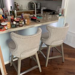 Velvet Studded Swivel Bar Chairs