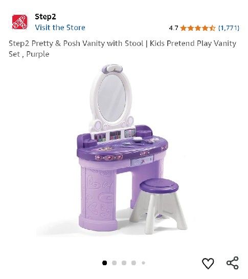 Step2 Pretty & Posh Vanity with Stool | Kids Pretend Play Vanity Set, Purple