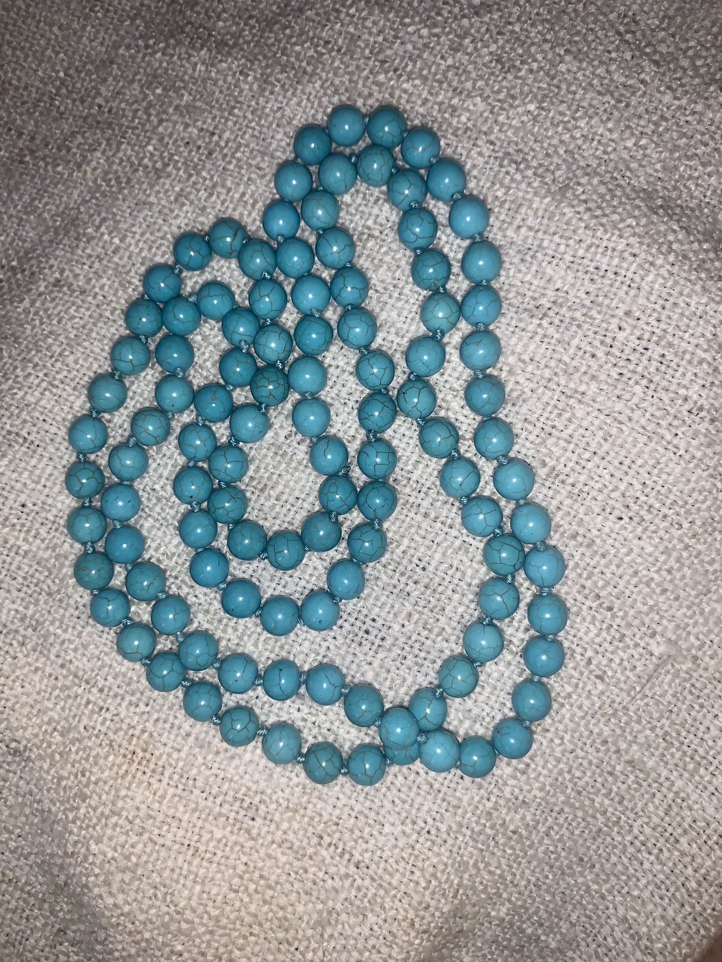 Knotted Turquoise Necklace Long Length