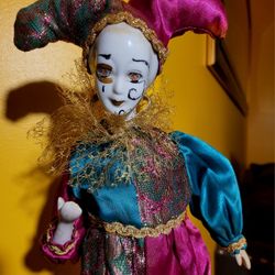 Antique Porcelain Musical Doll Harlequin 