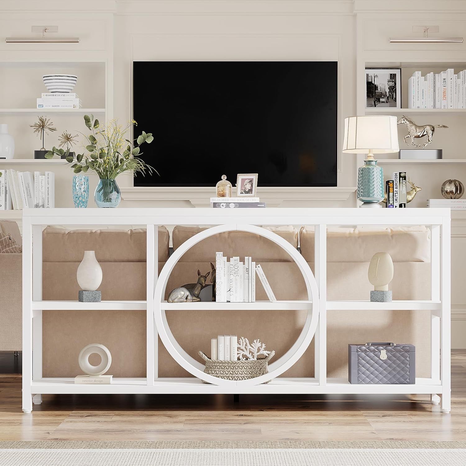 70.9 inch Sofa Console Table, Modern Extra Long Entryway Tables with 3 Tier Storage Shelves Metal Frame for Foyer Hallway Living Room Behind Couch, Pu