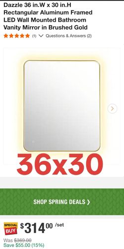 Dazzle 36 in.W x 30 in.H Rectangular Aluminum Framed LED Wall Mounted Bathroom Vanity Mirror in Brushed Gold