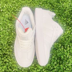 white Adidas Samba XLG sneakers, specifically the "Triple White"