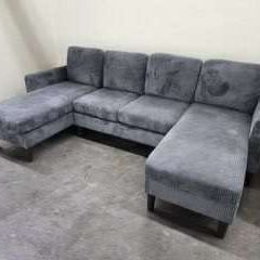 New Corduroy Sectional.  Grey.  58” X 100” X 58”.  Free Delivery!
