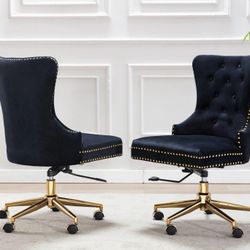 GLAM BLACK VELVET ARMLESS DESK OFFICE HYDRAULICS CHAIR CASTER WHEELS - SILLA OFICINA ESCRITORIO