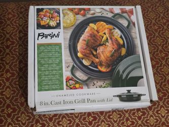 Parini 8 inch Cast Iron Grill Pan with Lid - New