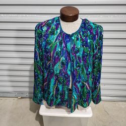 VINTAGE Never Worn 1980s Past Times Peacock Beaded Sequence Jacket Size XL