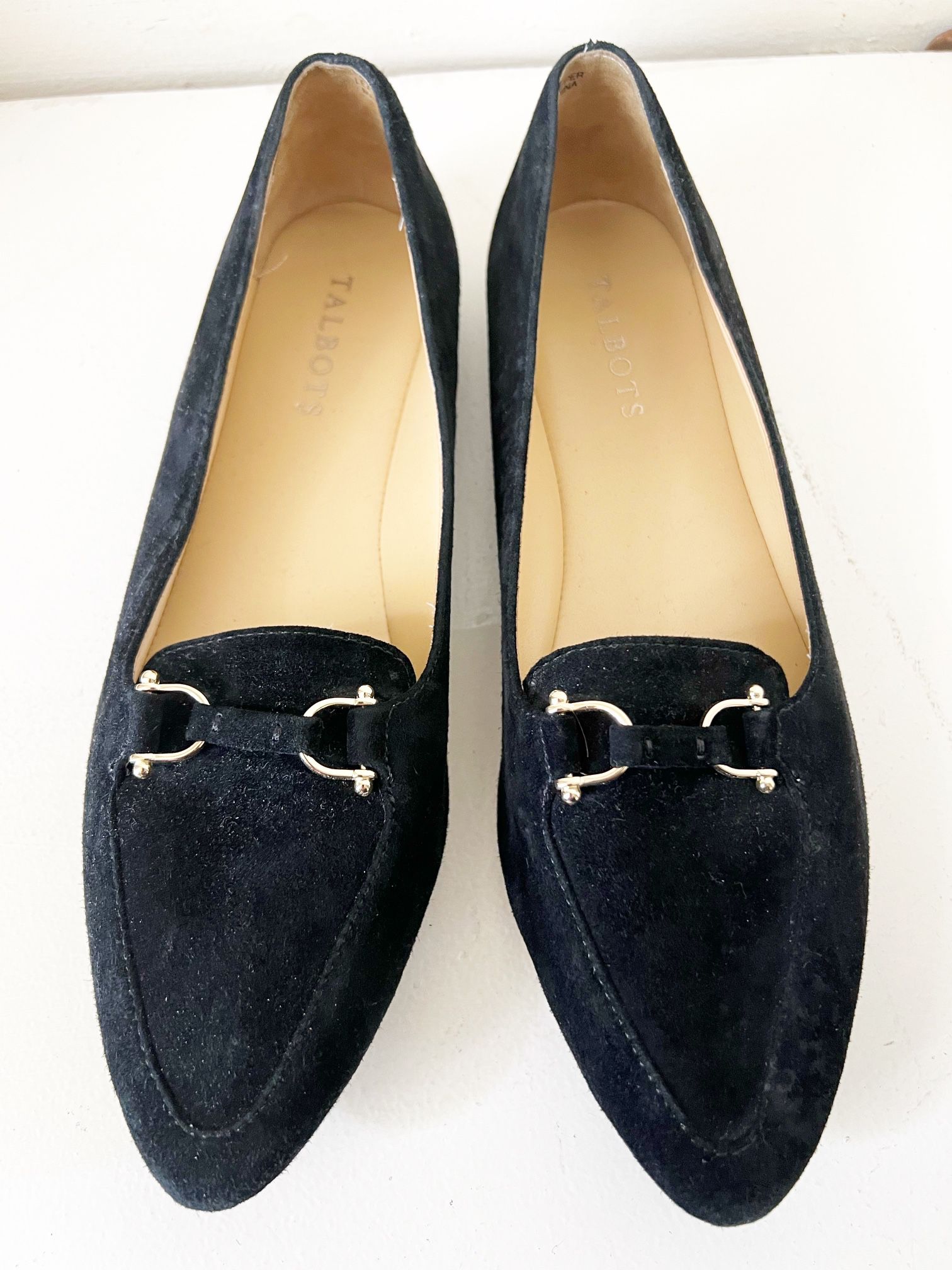 Talbots Loafers Women’s 8 AA Leather Suede Black Driver Horse Bit Flat Shoes