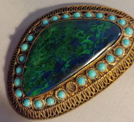 Beautiful vintage signed brooch pin from Israel Green Eilat Stone Pendant Brooch on Sterling as is