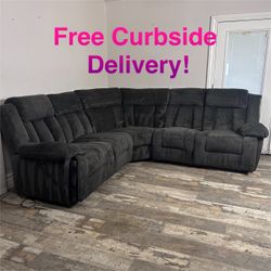 Free Curbside Delivery! Electric Grey Sectional Couch With Recliners