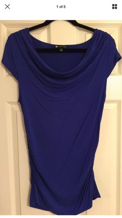 Women's blue plunged, rushed blouse size large