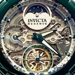 BRAND NEW Auto X-WING Green & Silvertn Bracelet Skeleton Day/Night DUAL TIME Invicta Watch