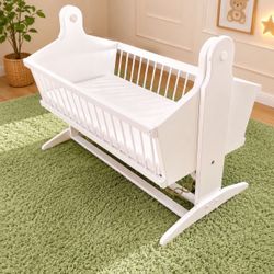 Beautiful Solid Wood White Rocking Baby Cradle