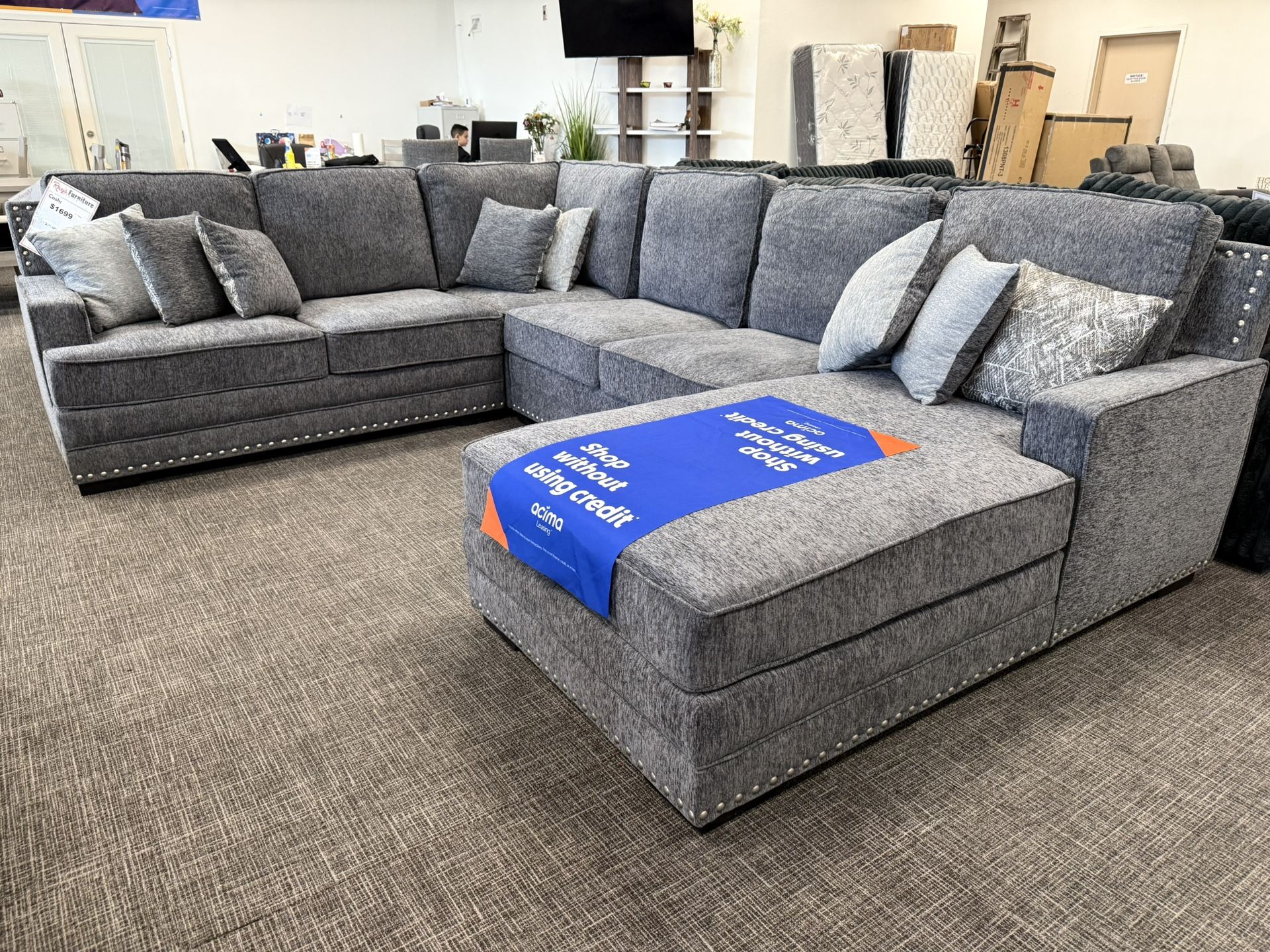 Dark Gray Sofa Sectional W/ Chaise Lounge - EZ $10 Down Payment Options Available