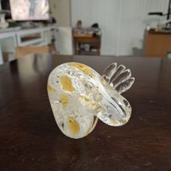 Hand Blown Art Glass Moose Paperweight Clear, White & Amber 3.25"H X 4.25"W