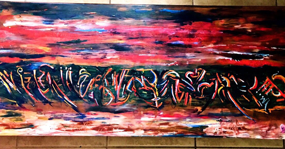 Original artwork, mixed media approximately 48 inches long by 22 inches high