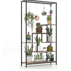 Assembled New 71" Tall Plant Stand 6-Tier Metal Plant Shelf w/ 10 Hanging Hooks Multiple Pot Shelves