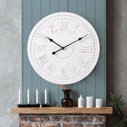 30 Inch White Roman Numerals Wood Clock