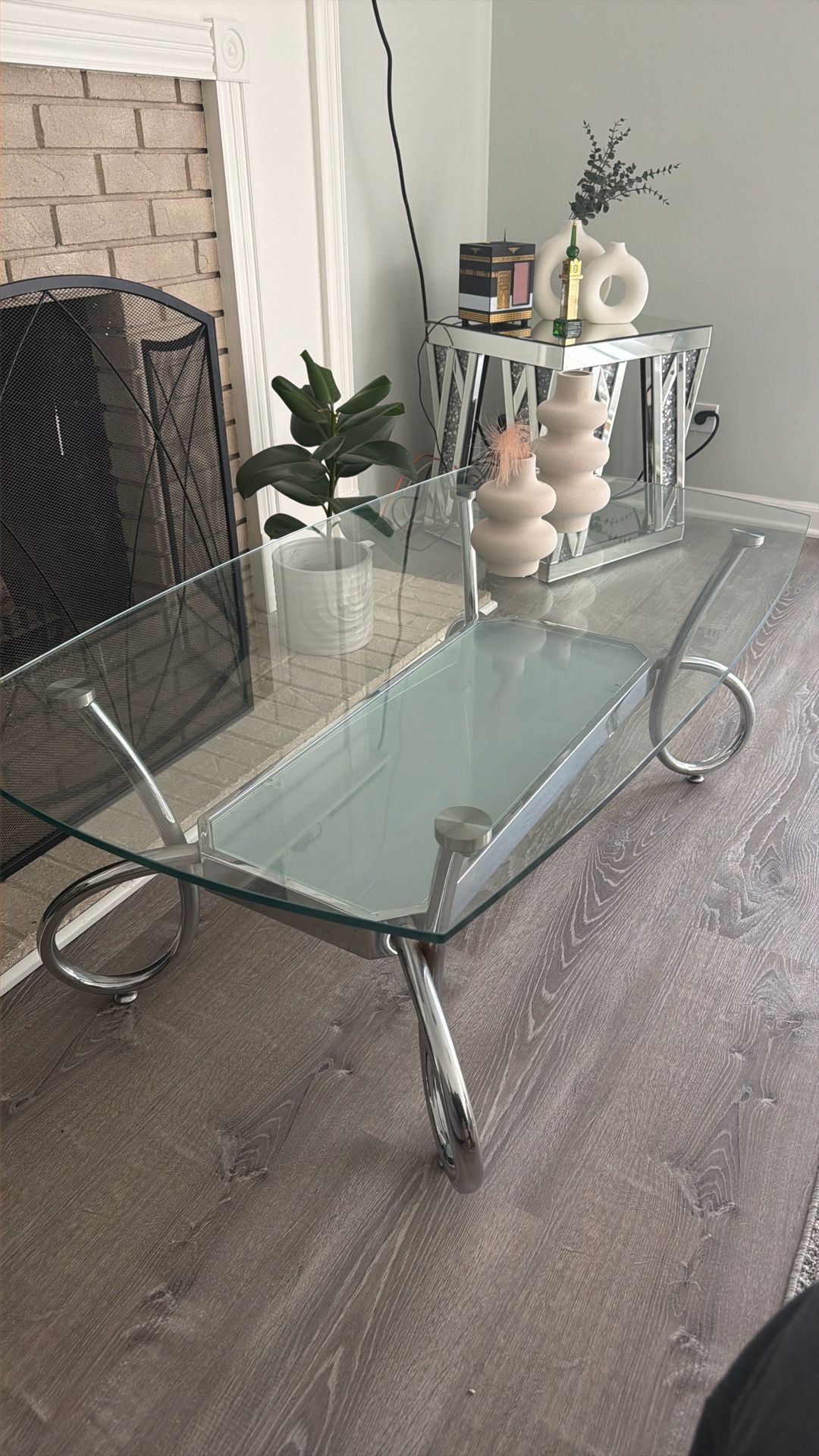 Silver and glass coffee table for living room
