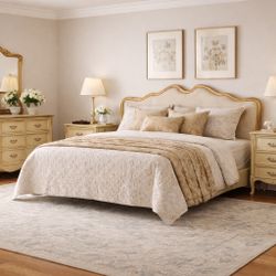 French Provincial 5-Piece Bedroom Set – Cream & Antique Gold – Solid, Classic Style
