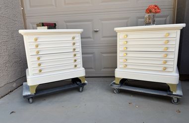 Refinished Stanley Furniture Nightstand Pair – White with Gold Hardware, 27"H x 27"W x 17"D