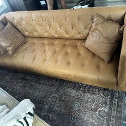 Brown Leather/ Faux Leather Couch And Chairs
