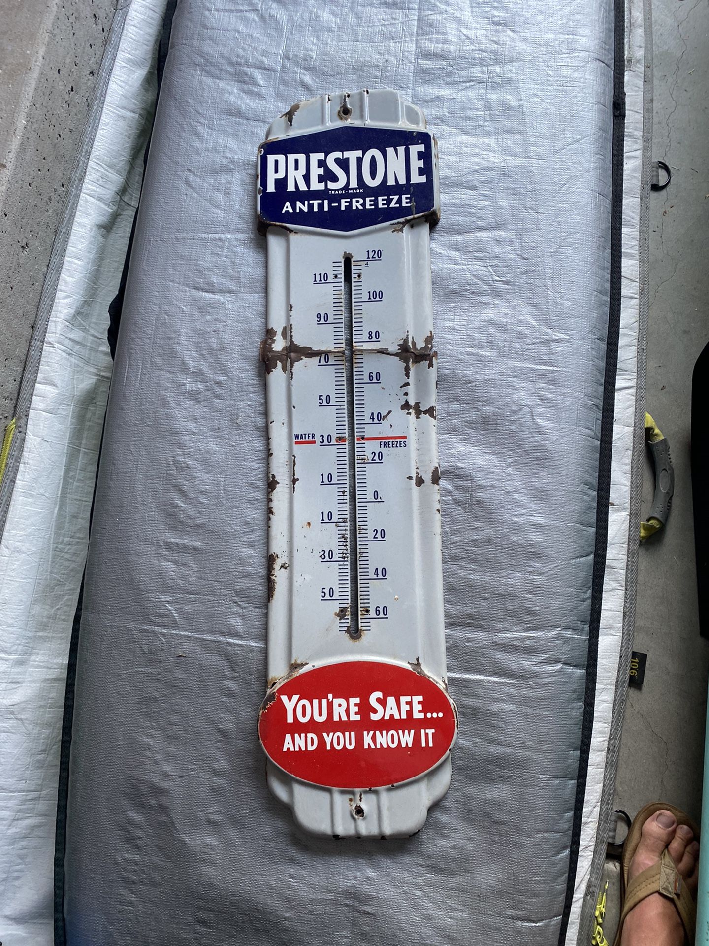 Vintage Prestone Antifreeze Porcelain Thermometer Sign