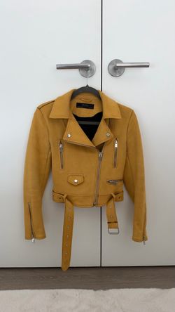 Zara Mustard Yellow Suede Look Moto Jacket, XS