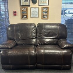 Electric Leather Reclining Sofa Brown