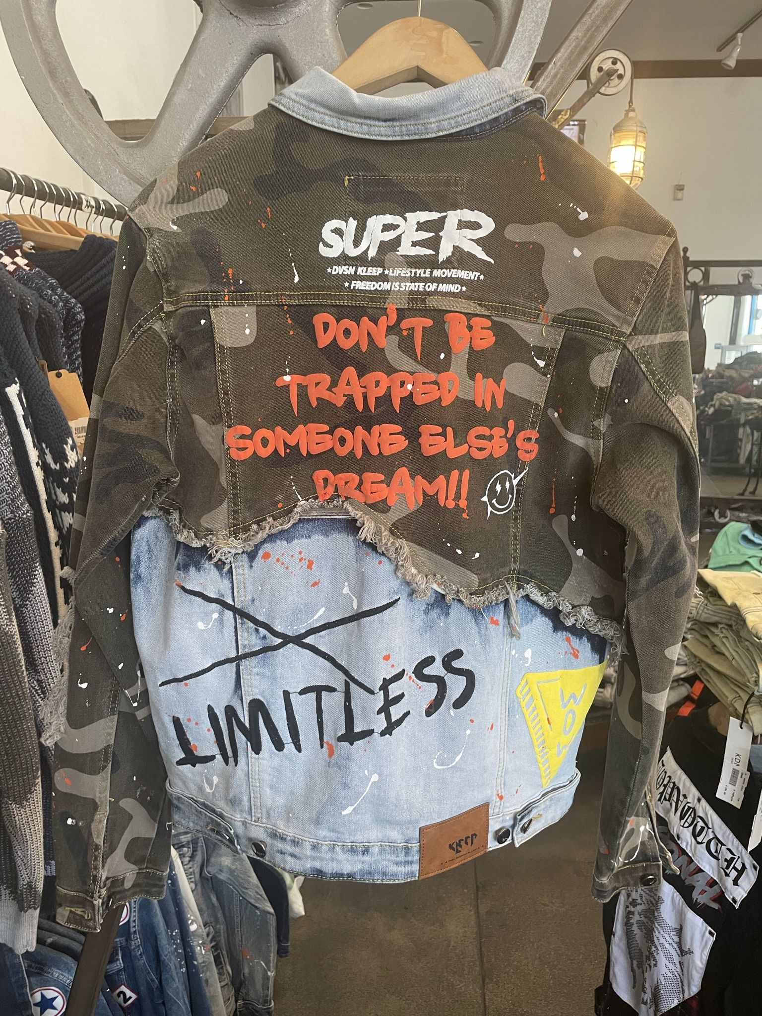 Camo Men’s Patch Jean Jacket Sizes Small To XL