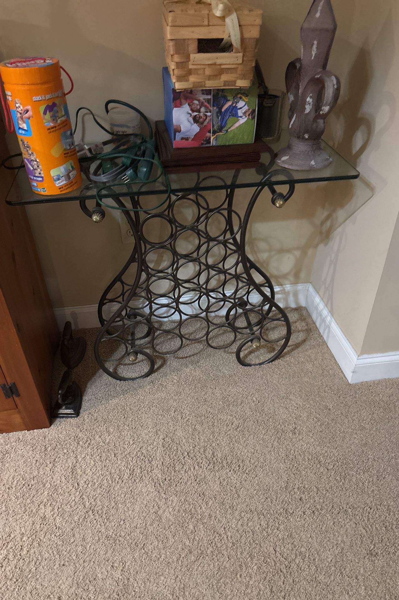 Black iron wine rack very nice glass top