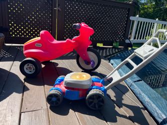 Little tikes ride on bike & lawnmower