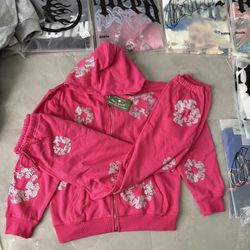 Denim Tears Cashmere Swarovski Cotton Wreath Zip Hoodie 'Pink'