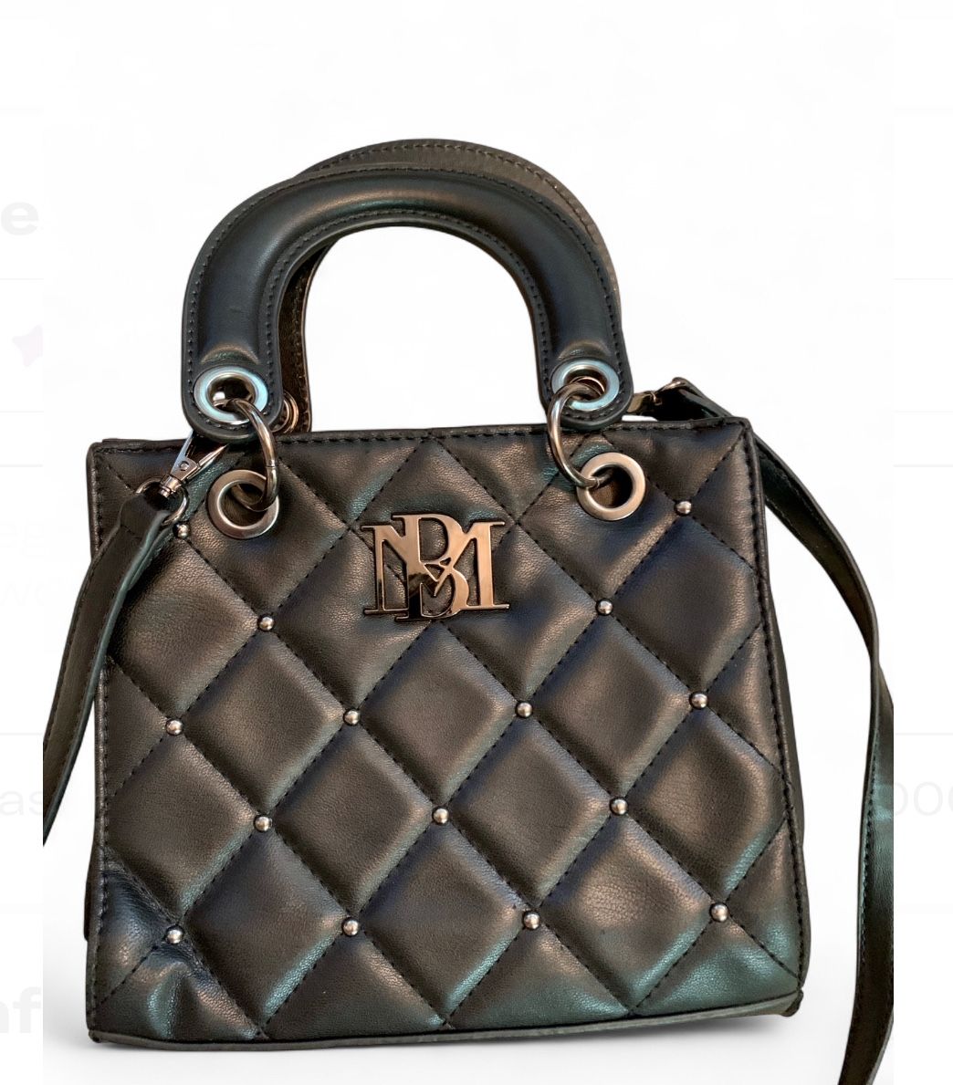 BADGLEY MISCHKA Small Black Quilted Tote Bag Vegan Leather Removable Strap