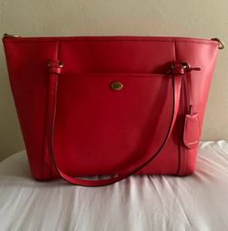 Coach Red Saffiano Leather Tote Bag