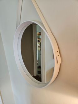 Round Wall Mirror with White Leather Strap
