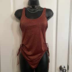 NWOT- Rust Sparkle Scrunched 1 Piece Bodysuit Bathing Suit / Rave Outfit Idea / Halloween DIY ✨✨