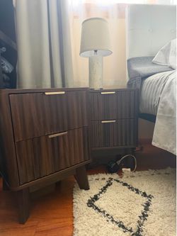 Modern Fluted Walnut Nightstands