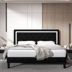 Queen Size Velvet Platform Bed Frame 