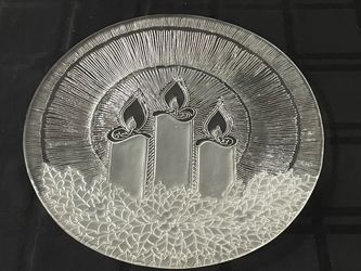 13-inch molded glass Christmas party platter by the Pilgrim Glass Corporation.