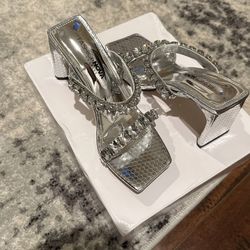 Silver Bedazzled Low Heels