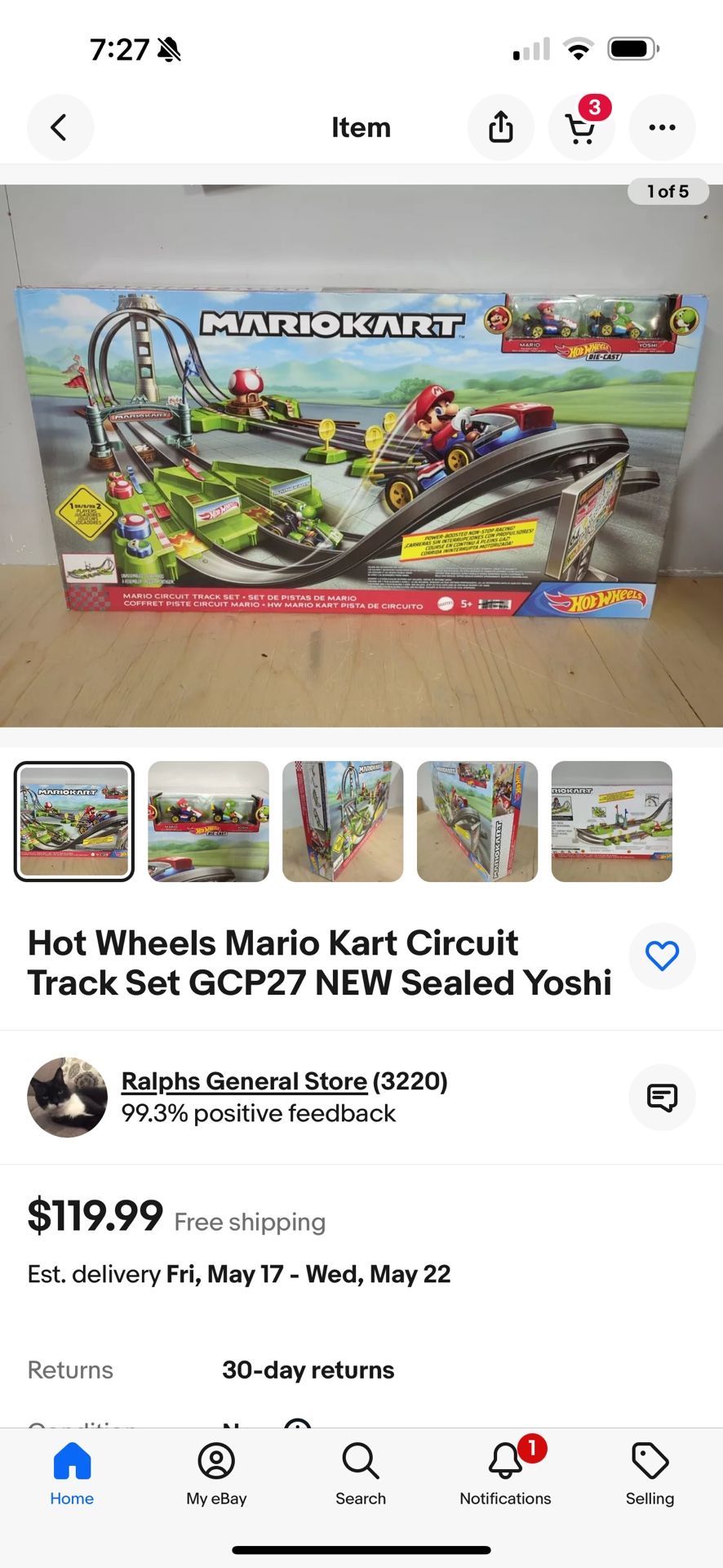 Hot Wheels Mario Kart Circuit Track Set GCP27 NEW Sealed Yoshi
