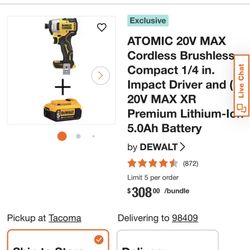 Dewalt 20v Brushless Atomic Compact Series Impact Drill With 5AH Battery