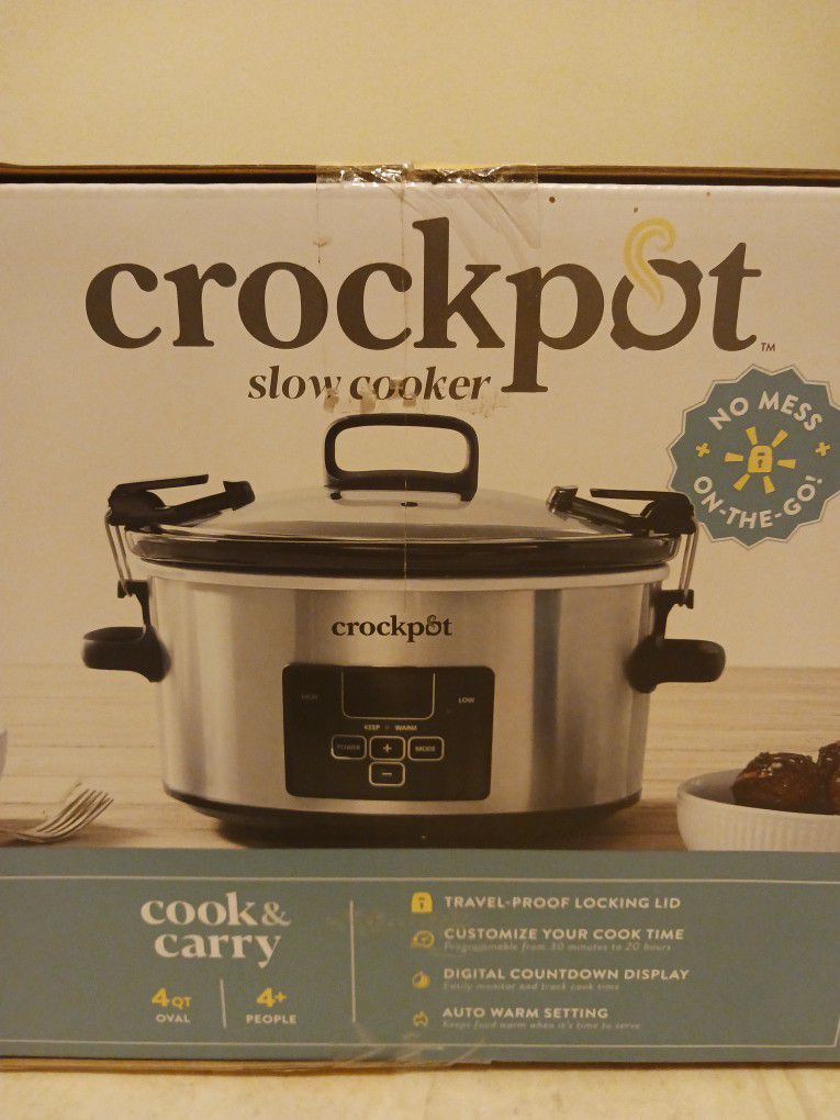 Stainless Steel Crock-Pot, 4 Quart Travel Proof Cook and Carry - Brand New!