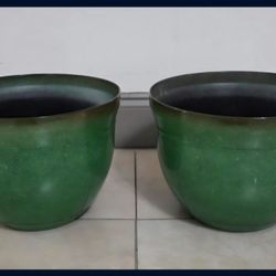 PAIR of 12" (Diameter) Green Resin Planters (2 for $35) @ Lasting Creations